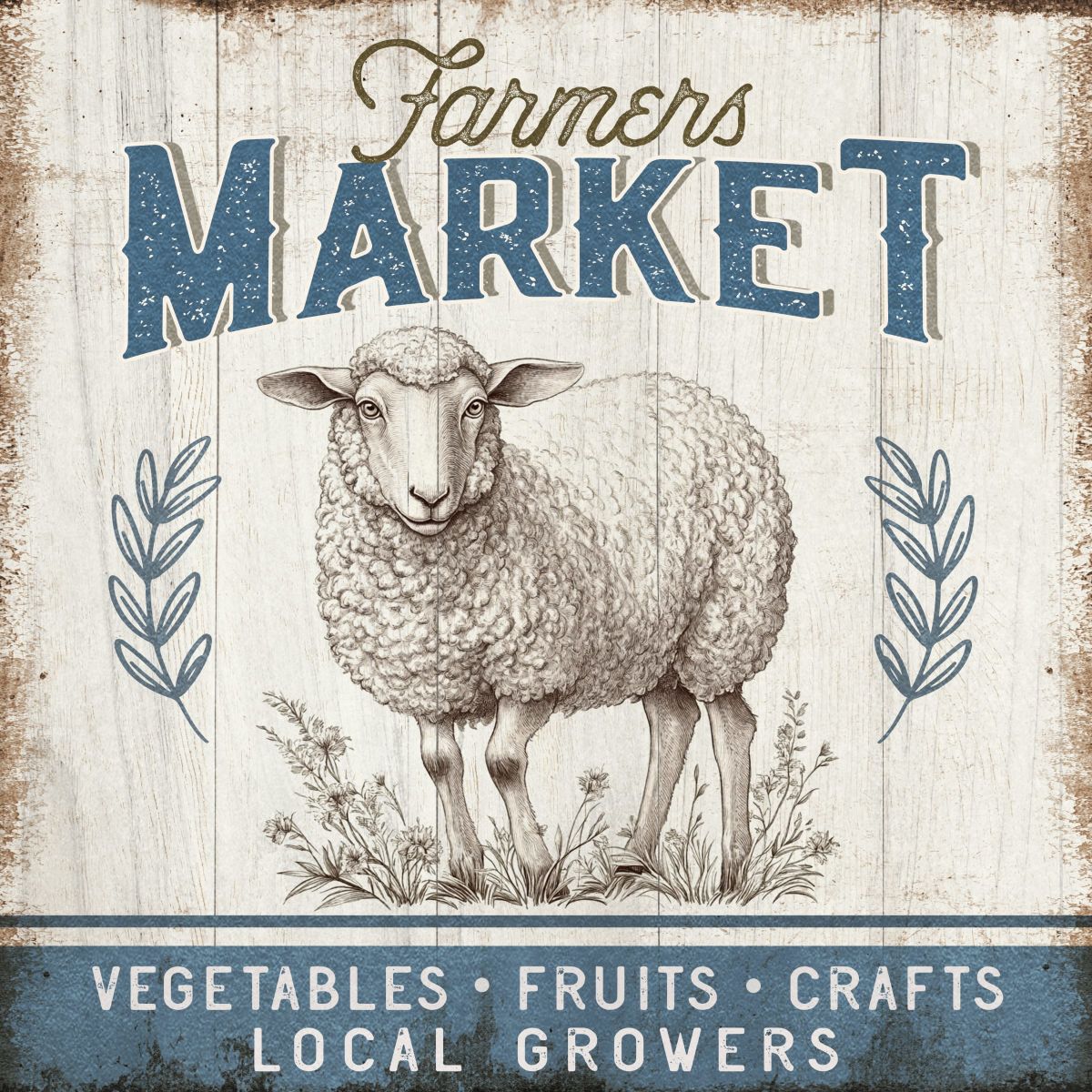 Farmers Market Sign With Sheep