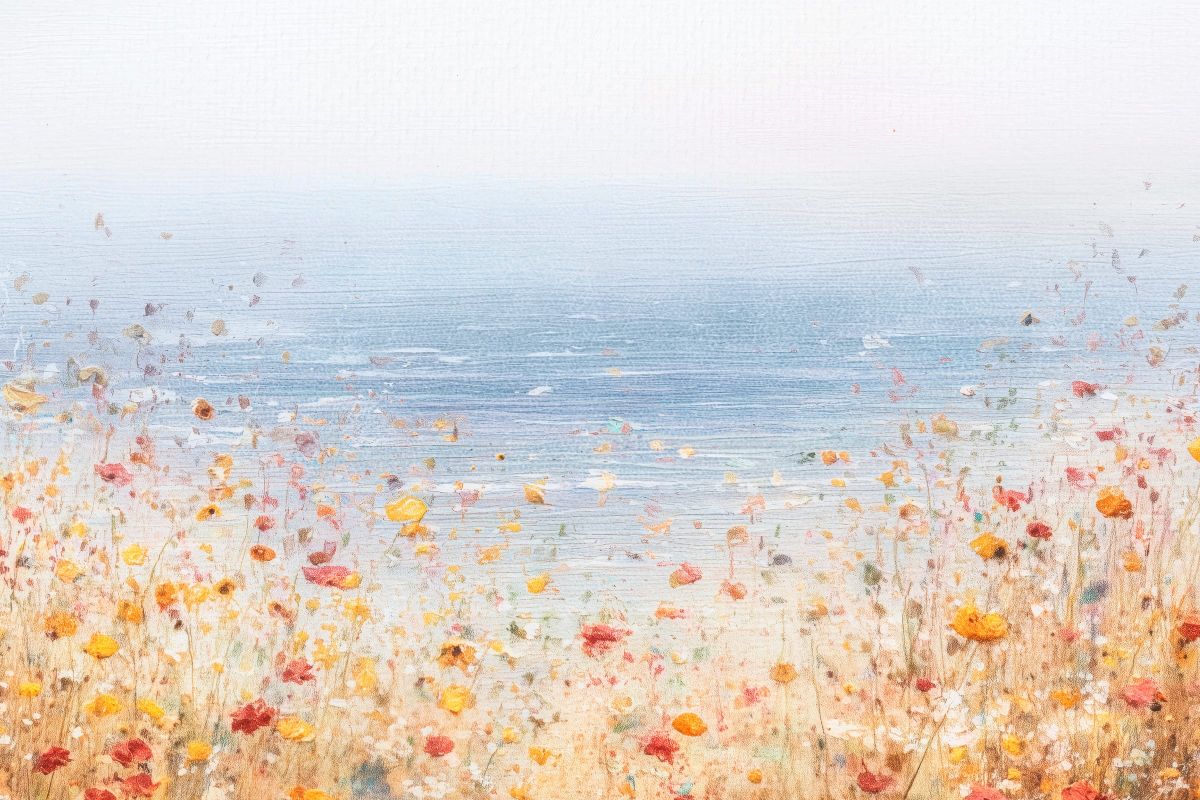 Bright Seaside Meadow Watercolor