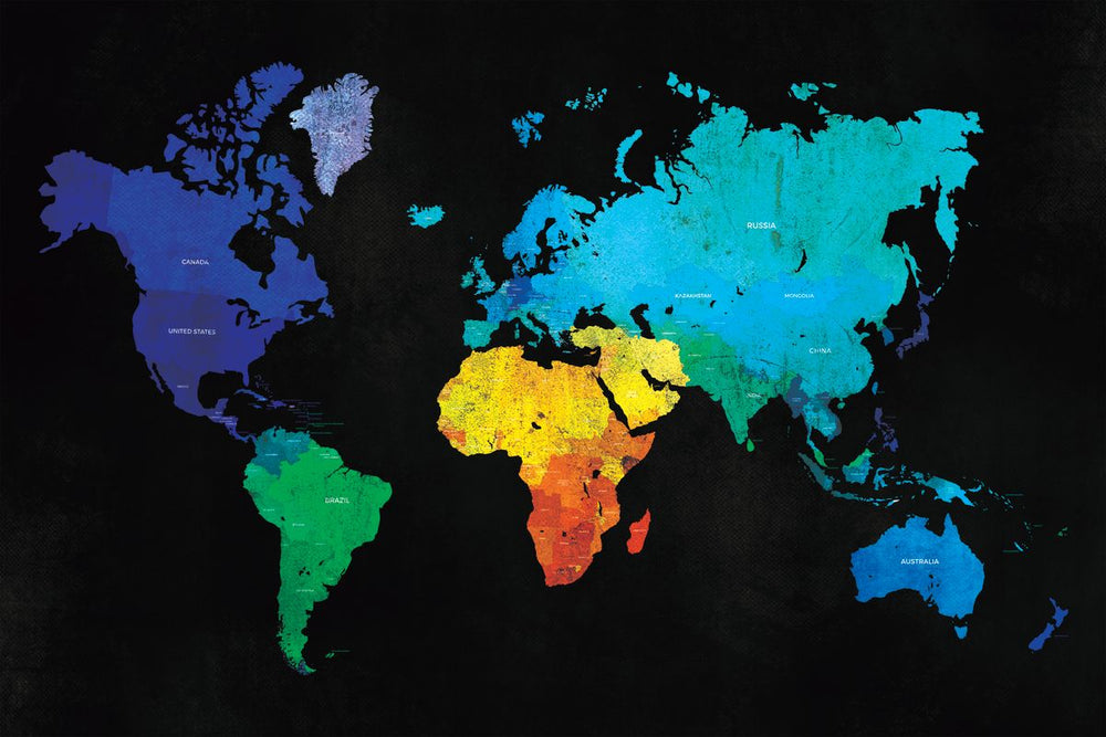Vibrant On Black World Map
