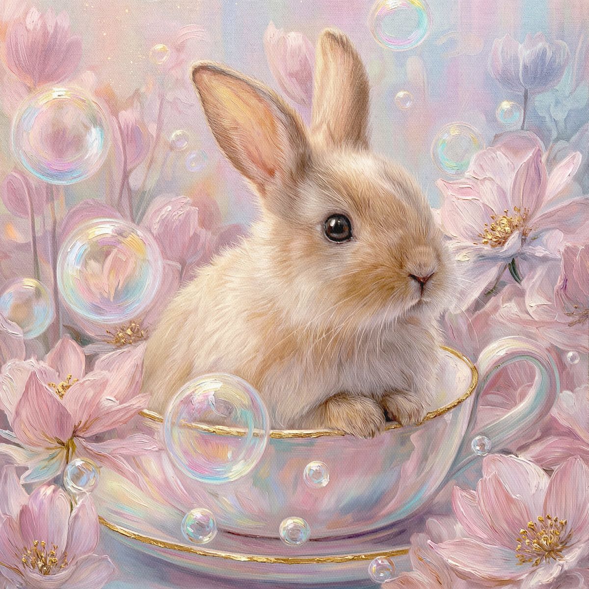 Bunny in a Teacup with Bubbles