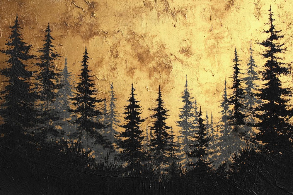 Tree Silhouettes On Gold