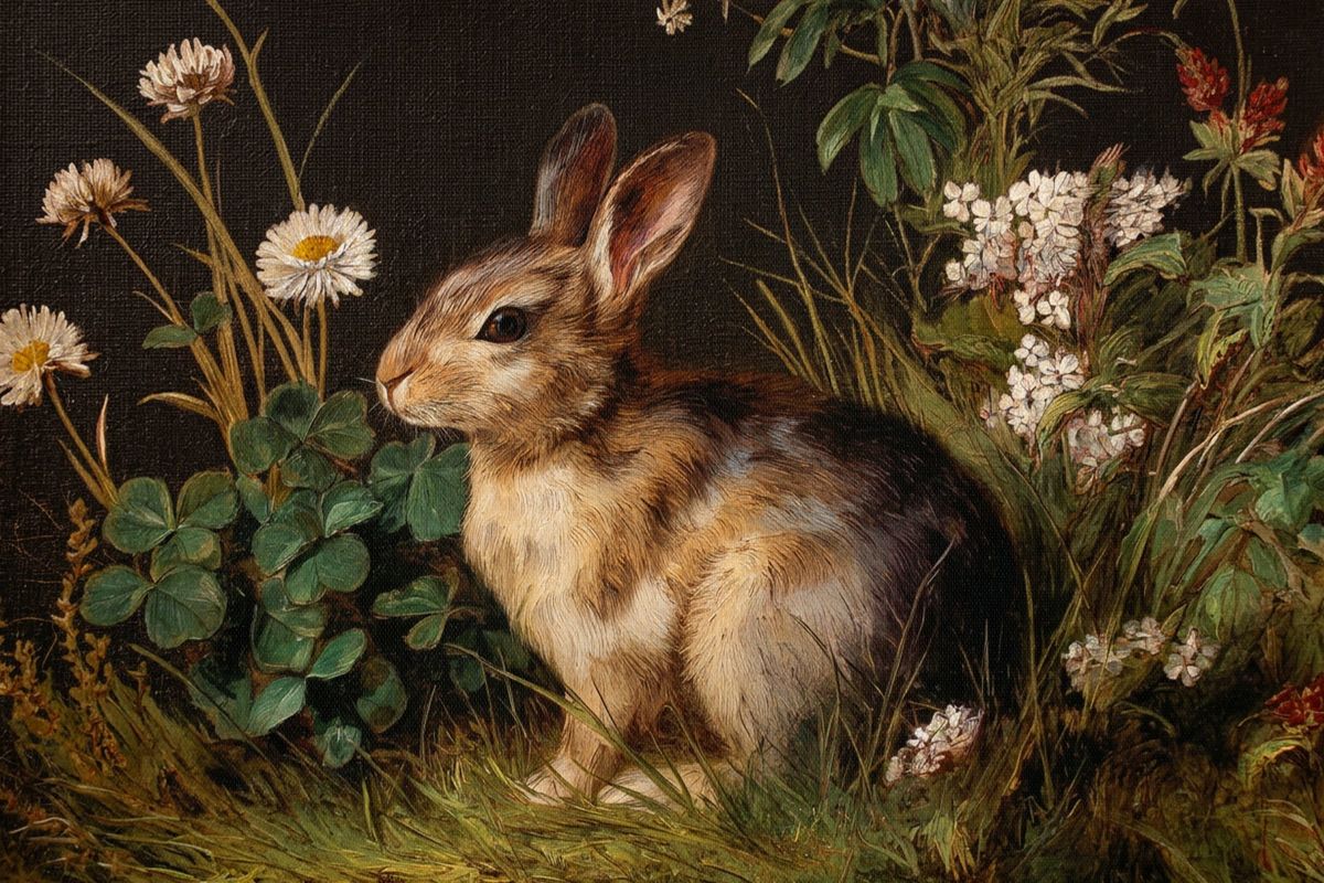 Rabbit in Dark Flowers