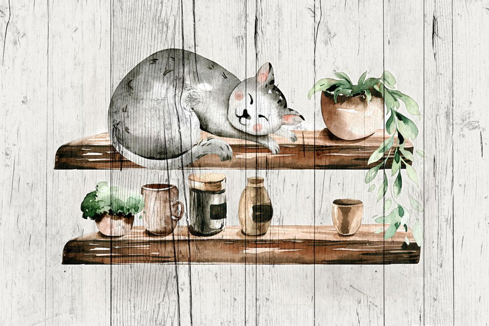 Sleepy Cat On Wood