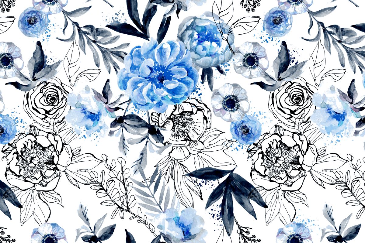 Spring Blue Flowers Doodle