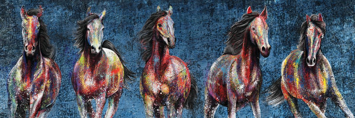 Quintet Horses Color Splash Paint