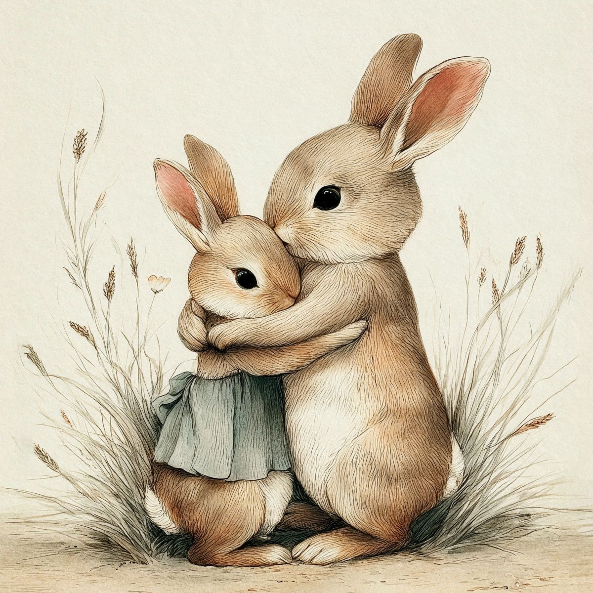 Mother and Baby Rabbit Hug