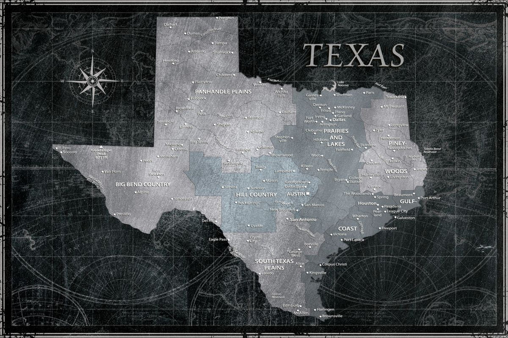 Black Texas Push Pin US State Map