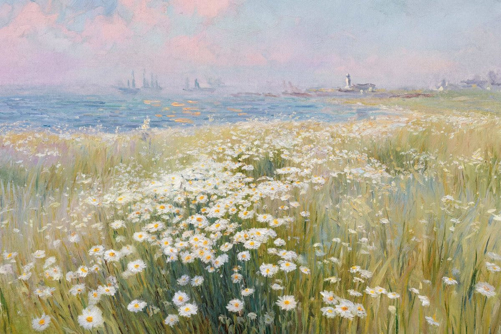 Daisy Field by the Seaside at Dusk