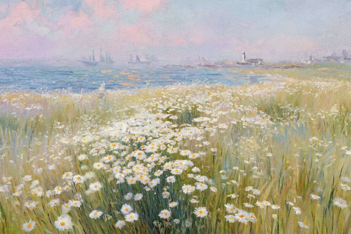Daisy Field by the Seaside at Dusk