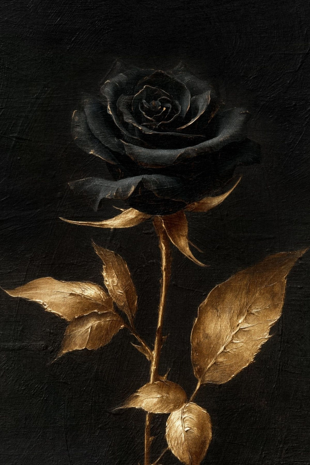 Black Rose With Golden Leaves