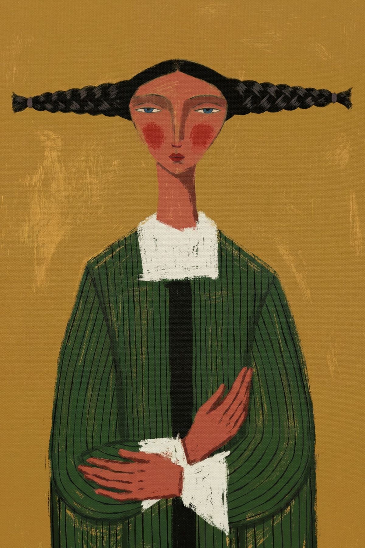 Woman with Braids in Green Robe