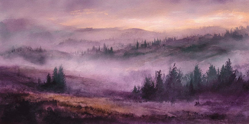 Misty Purple Mountain Landscape