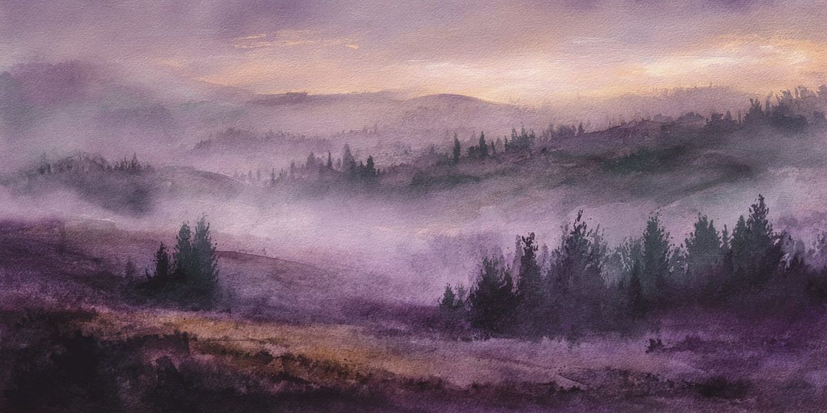 Misty Purple Mountain Landscape