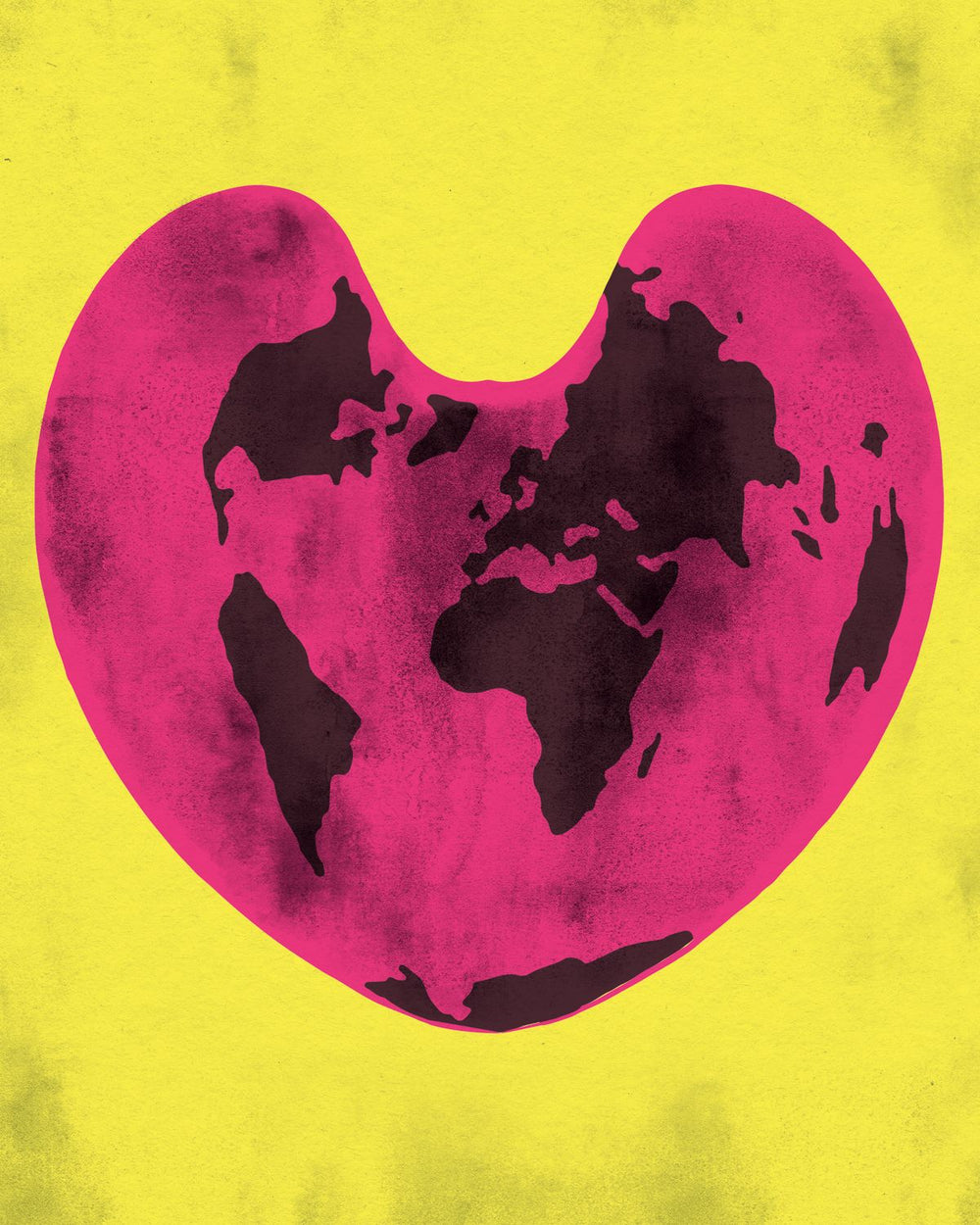 Pink Heart World Map