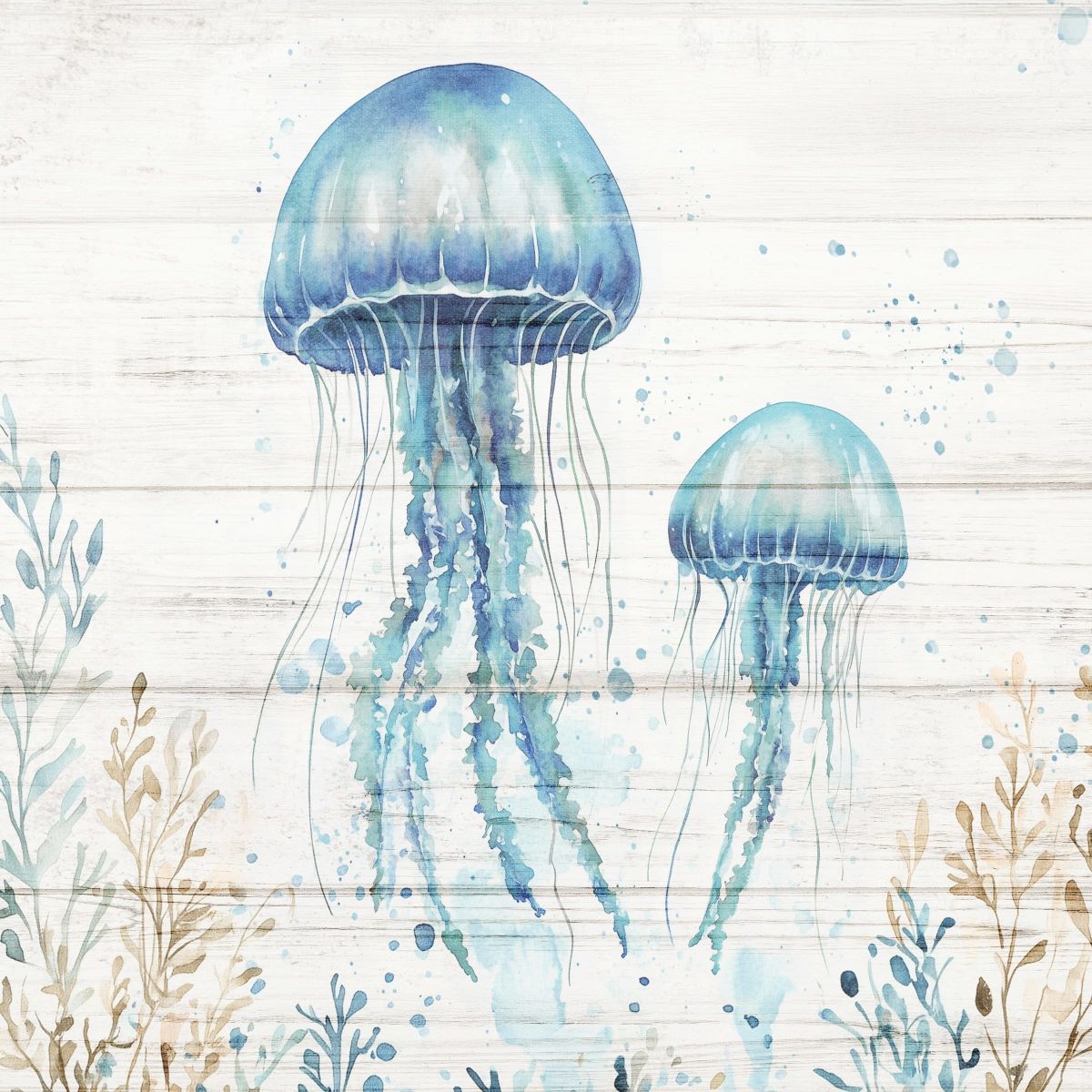 Jellyfish With Baby Underwater Wall Art
