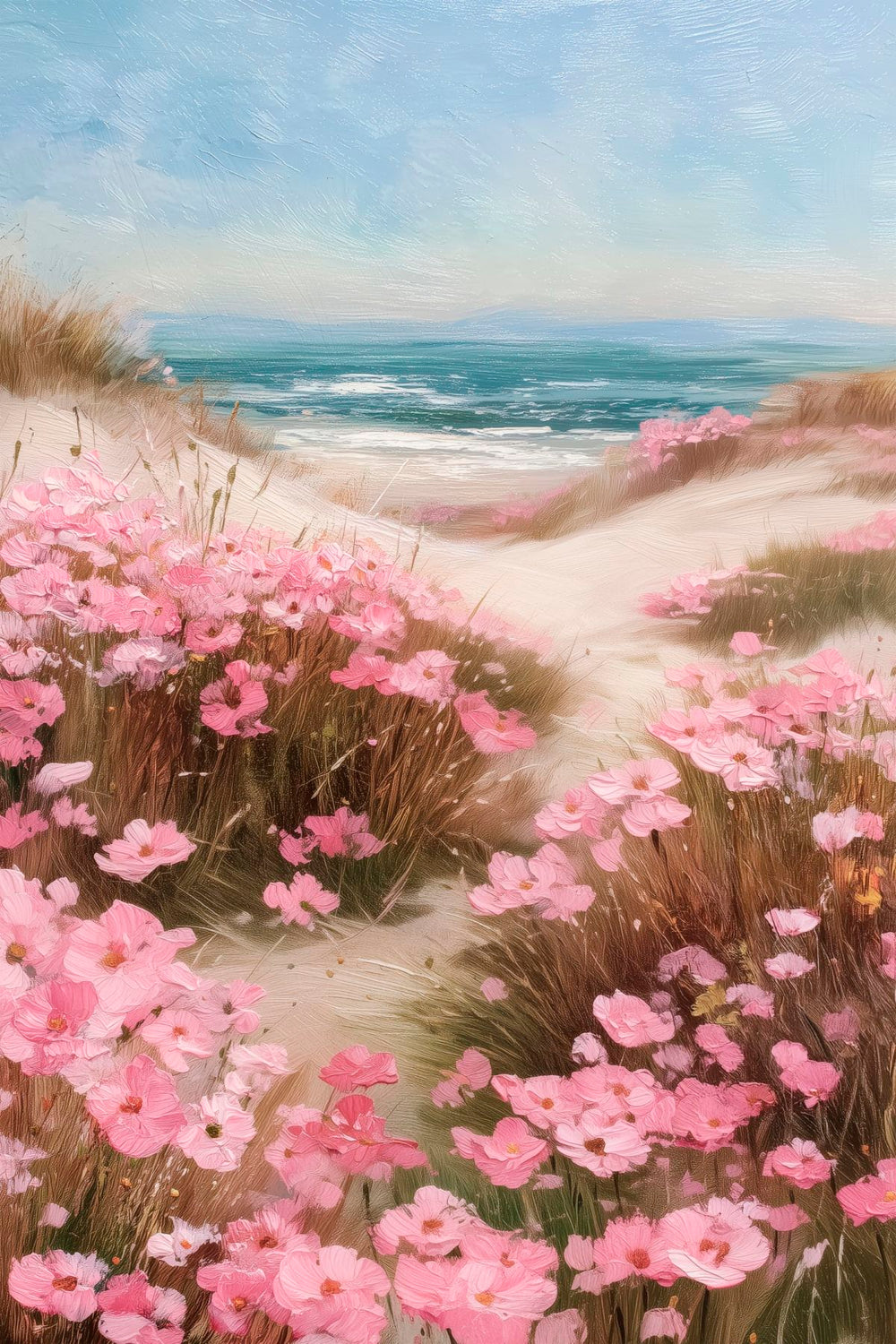 Pink Coastal Poppies Impressionist Art