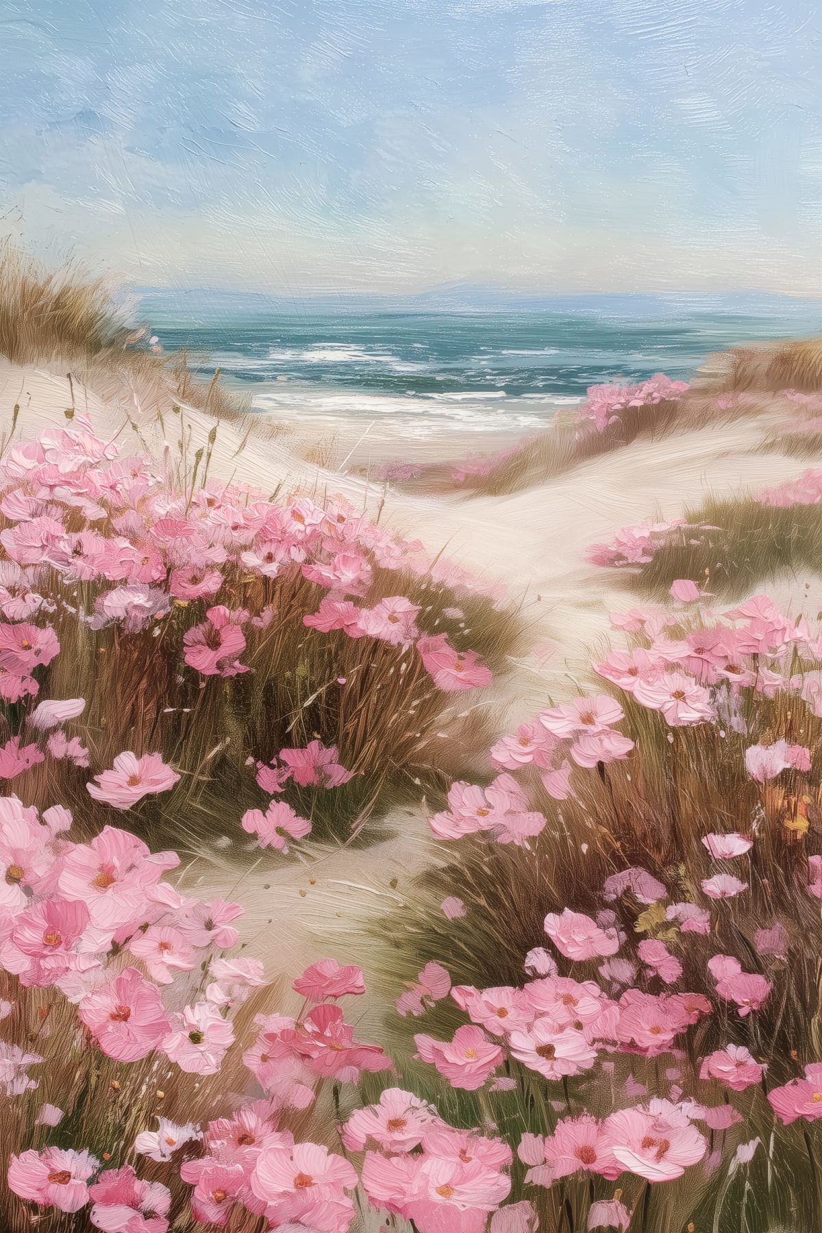 Pink Coastal Poppies Impressionist Art