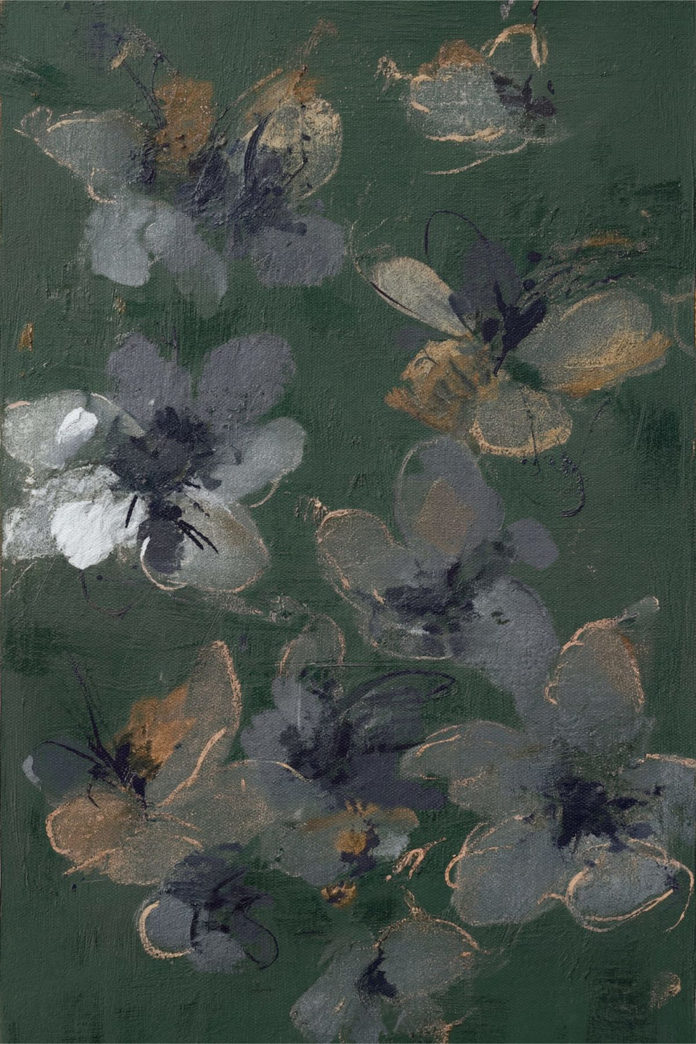 Ethereal Gray Flowers on Dark Green