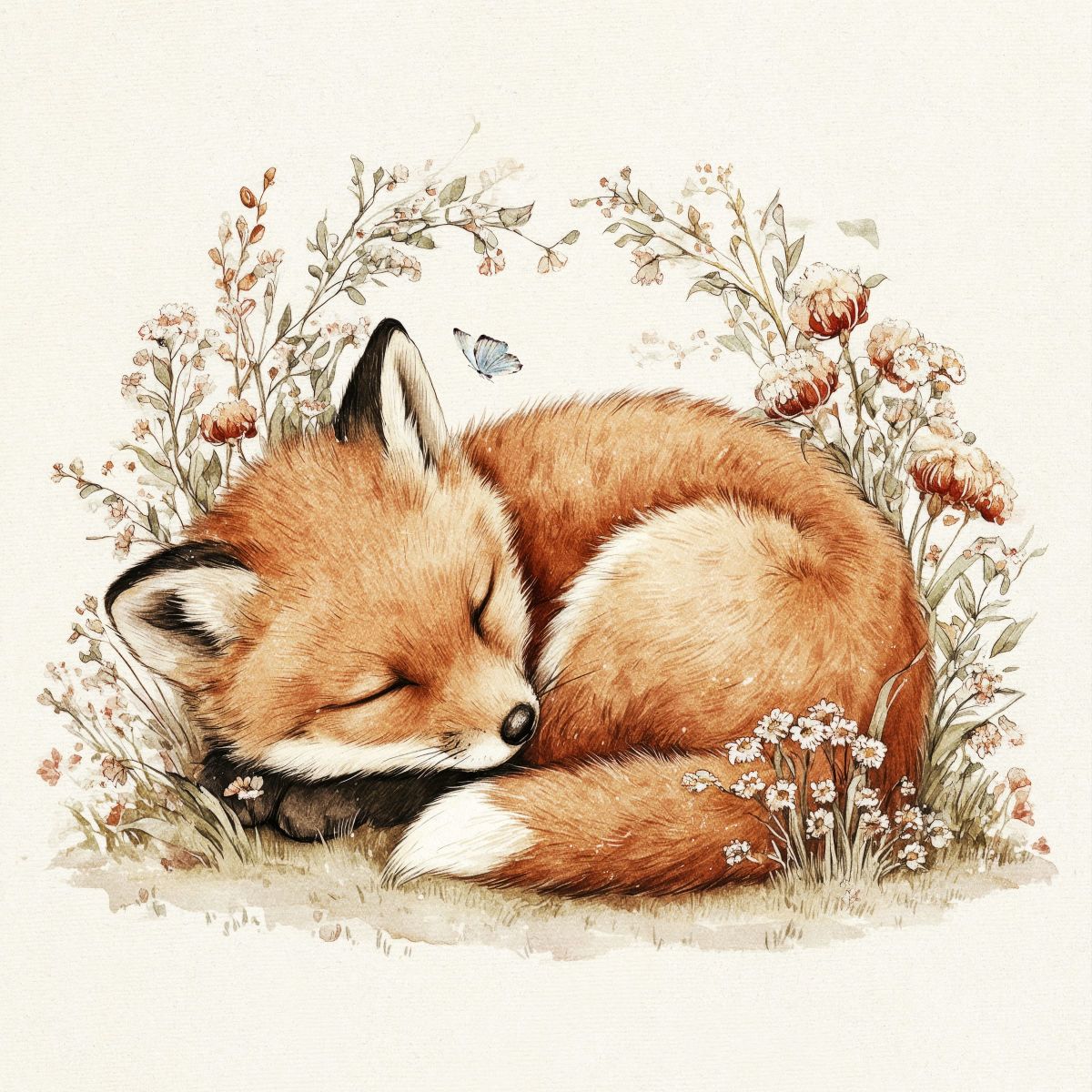 Sleeping Fox in a Wildflower Garden