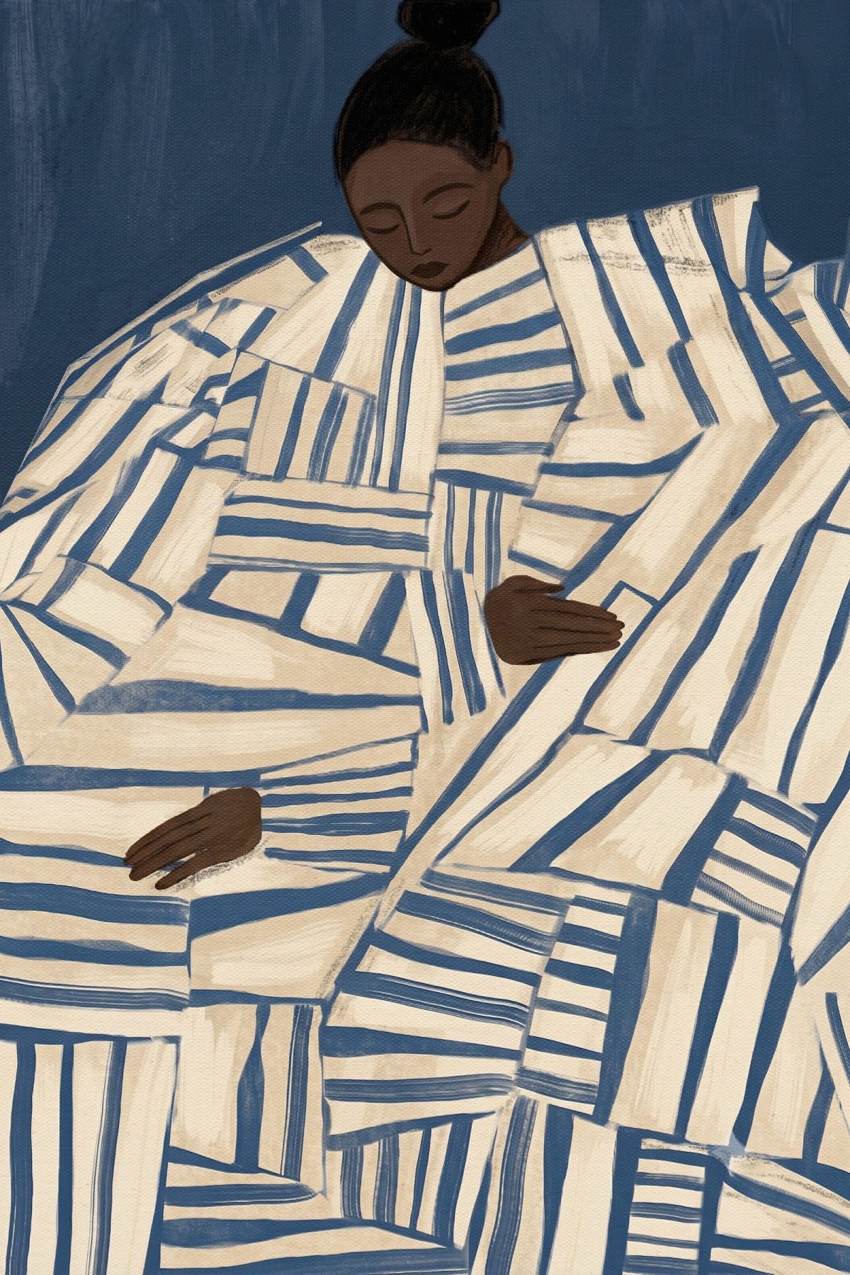 Serene Figure in Striped Blanket