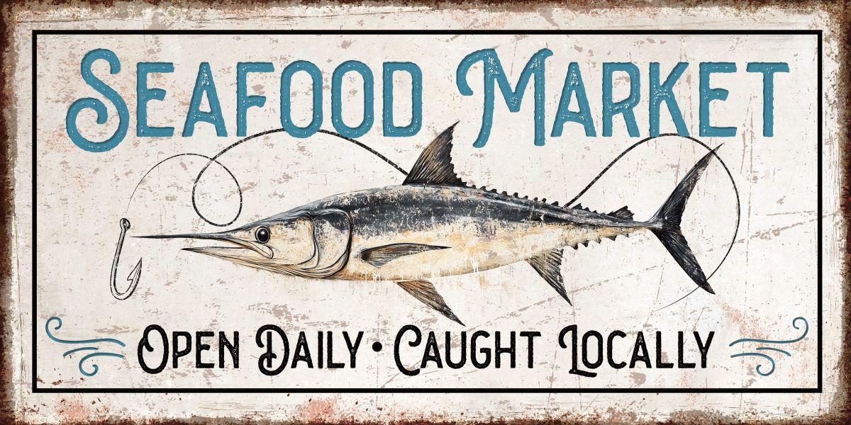 Seafood Market Typography Sign Wall Art