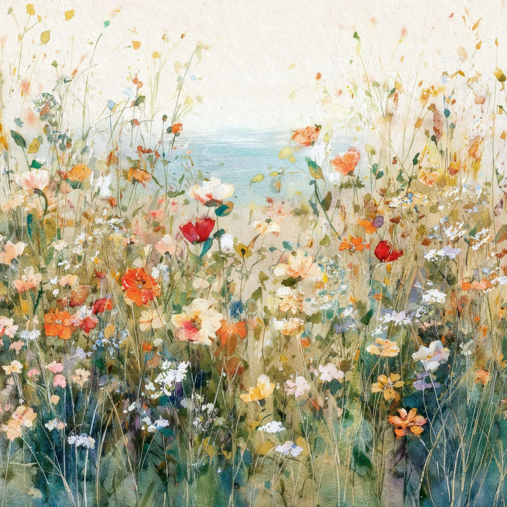 Coastal Wildflowers Meadow Watercolor