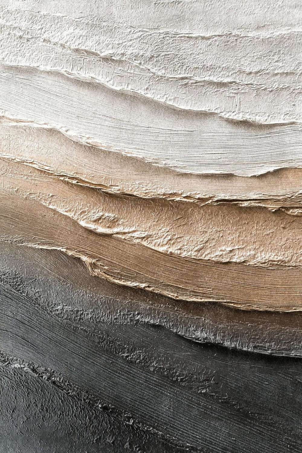 Black and Gold Layered Wave Textured Painting