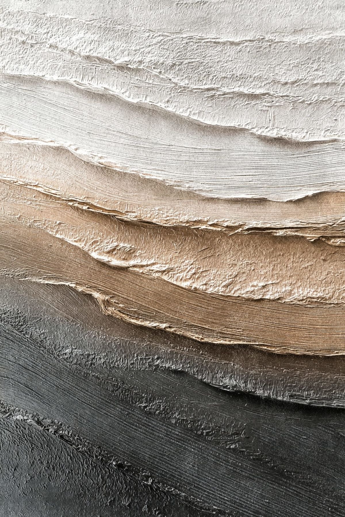 Black and Gold Layered Wave Textured Painting