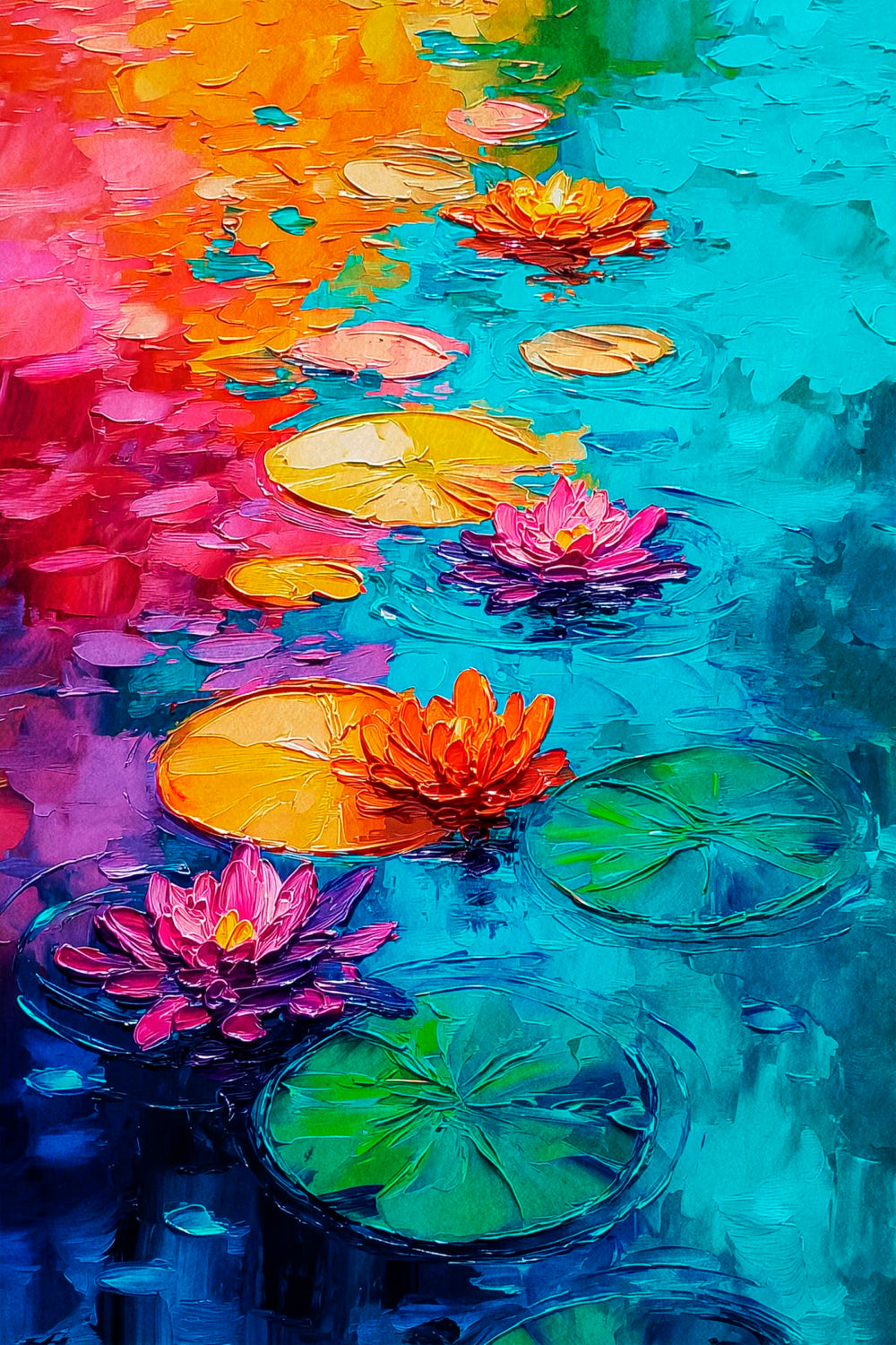 Colorful Pond With Lotus Flowers