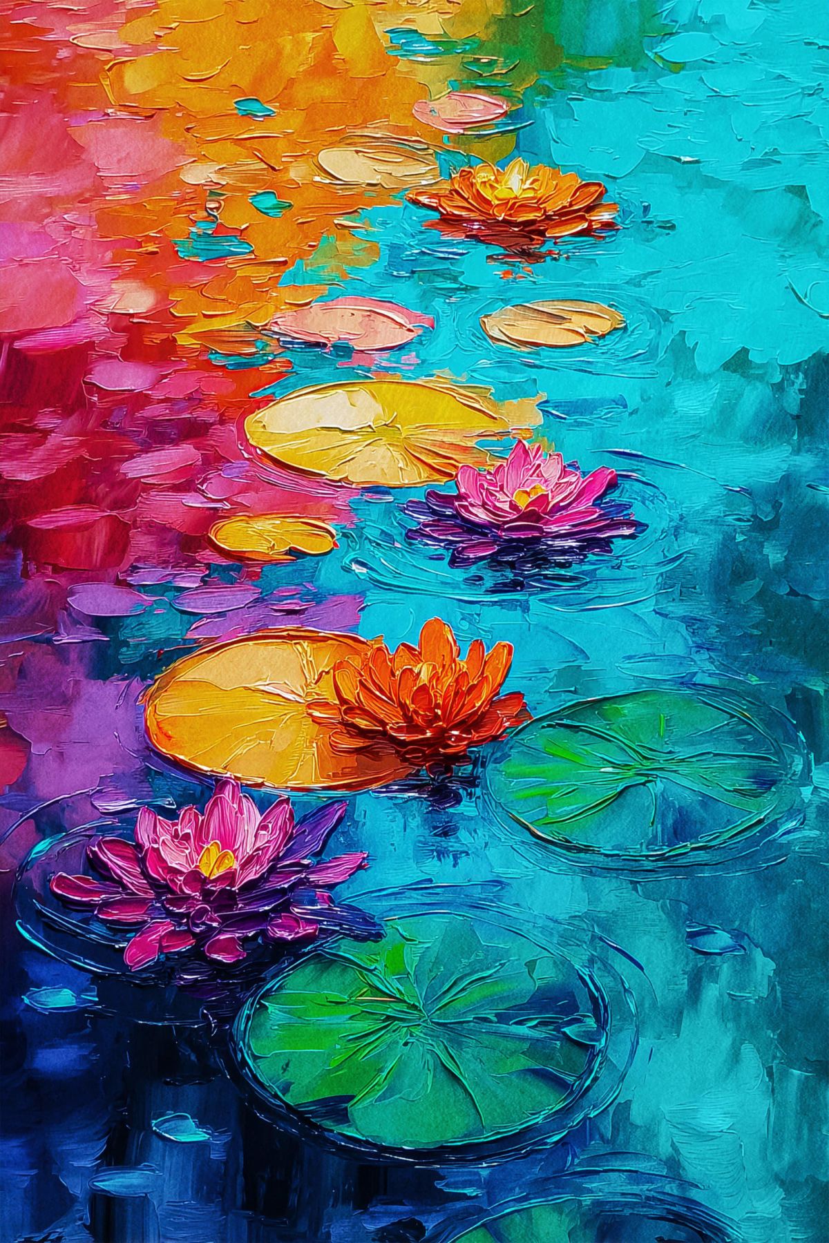 Colorful Pond With Lotus Flowers