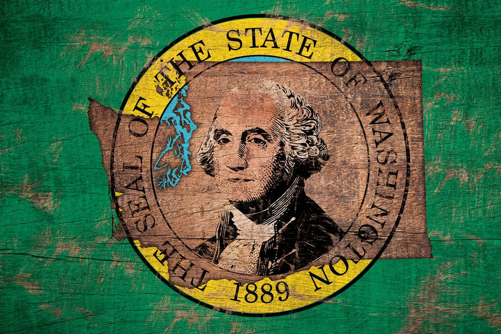 State Map Over Washington Flag