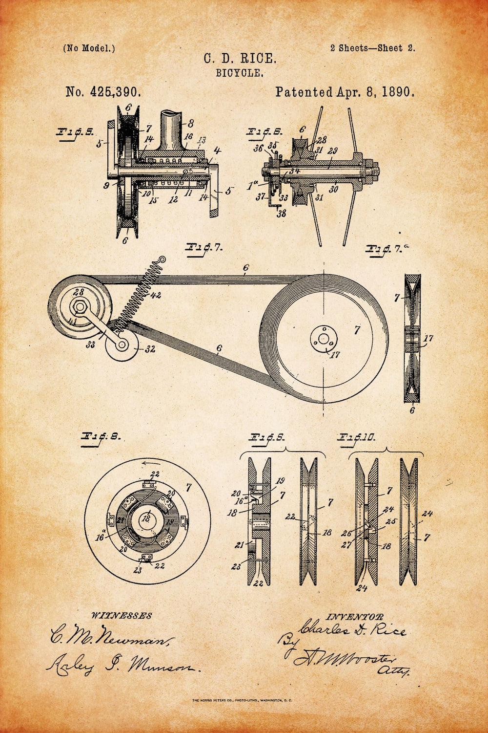 Bicycle 1890 Vintage Patent