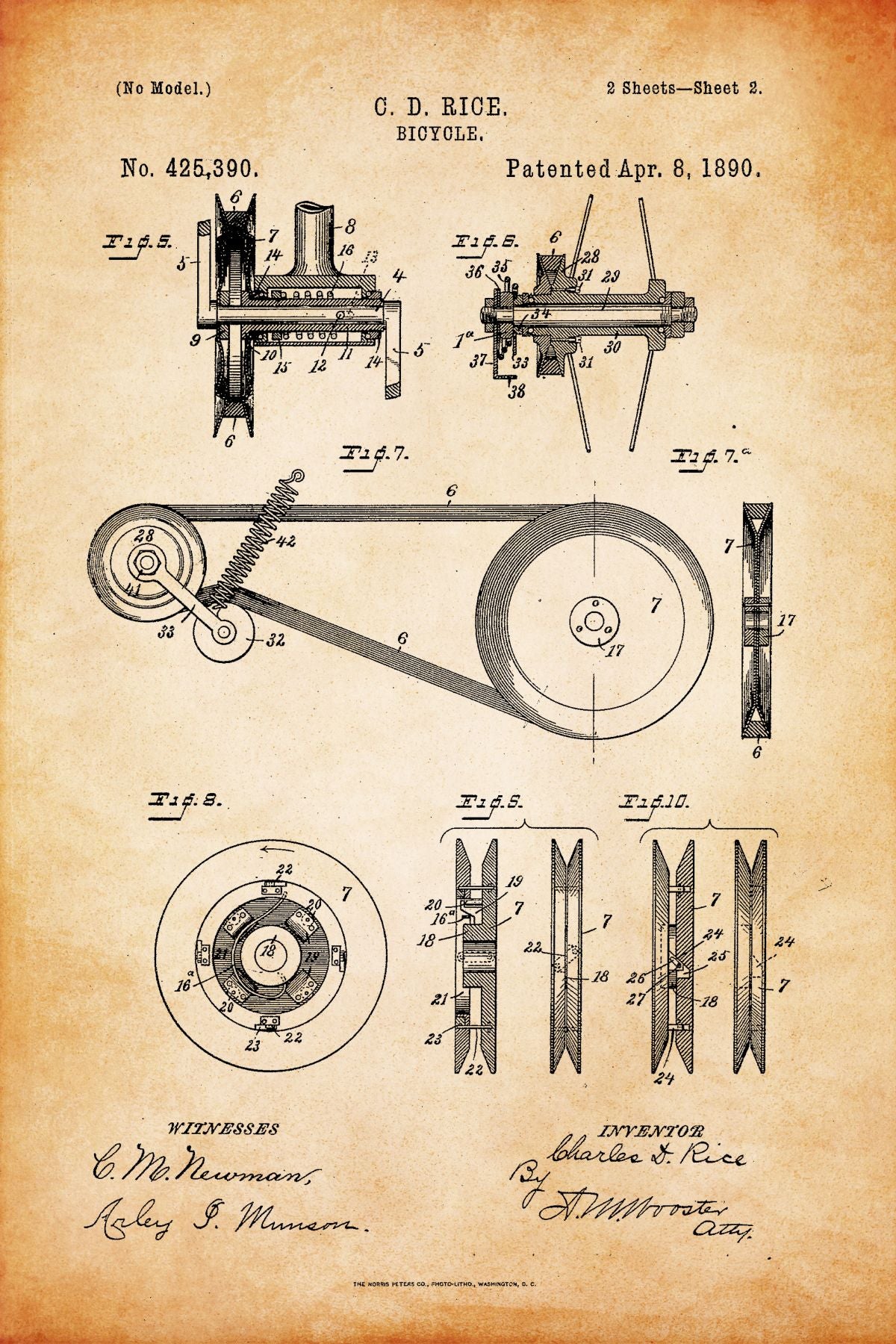 Bicycle 1890 Vintage Patent