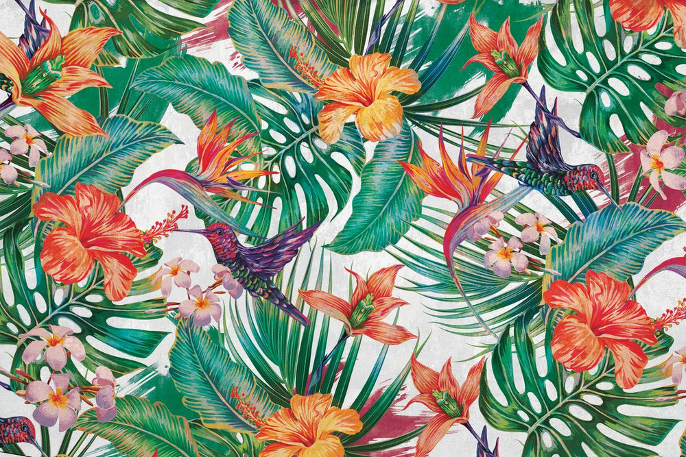 Tropical Hummingbirds And Flowers