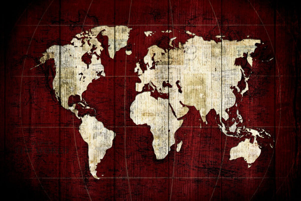 White On Red World Map