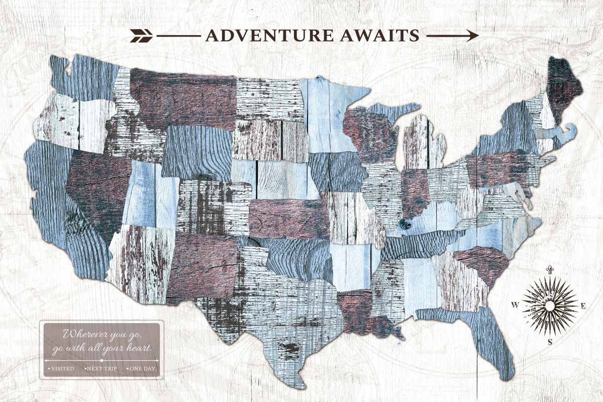 Adventure Awaits I Push Pin USA Map