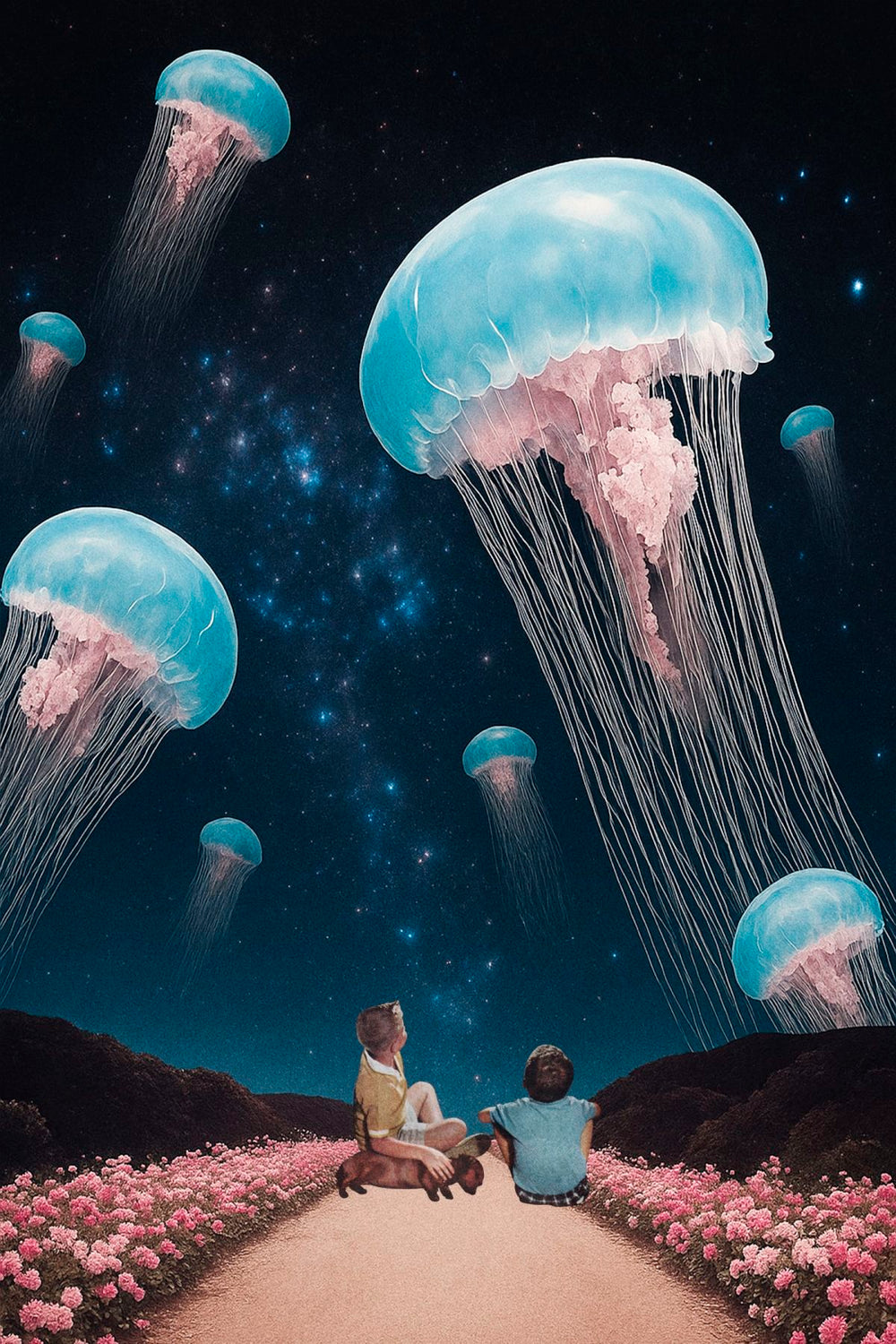 Blue Jellyfish At Night