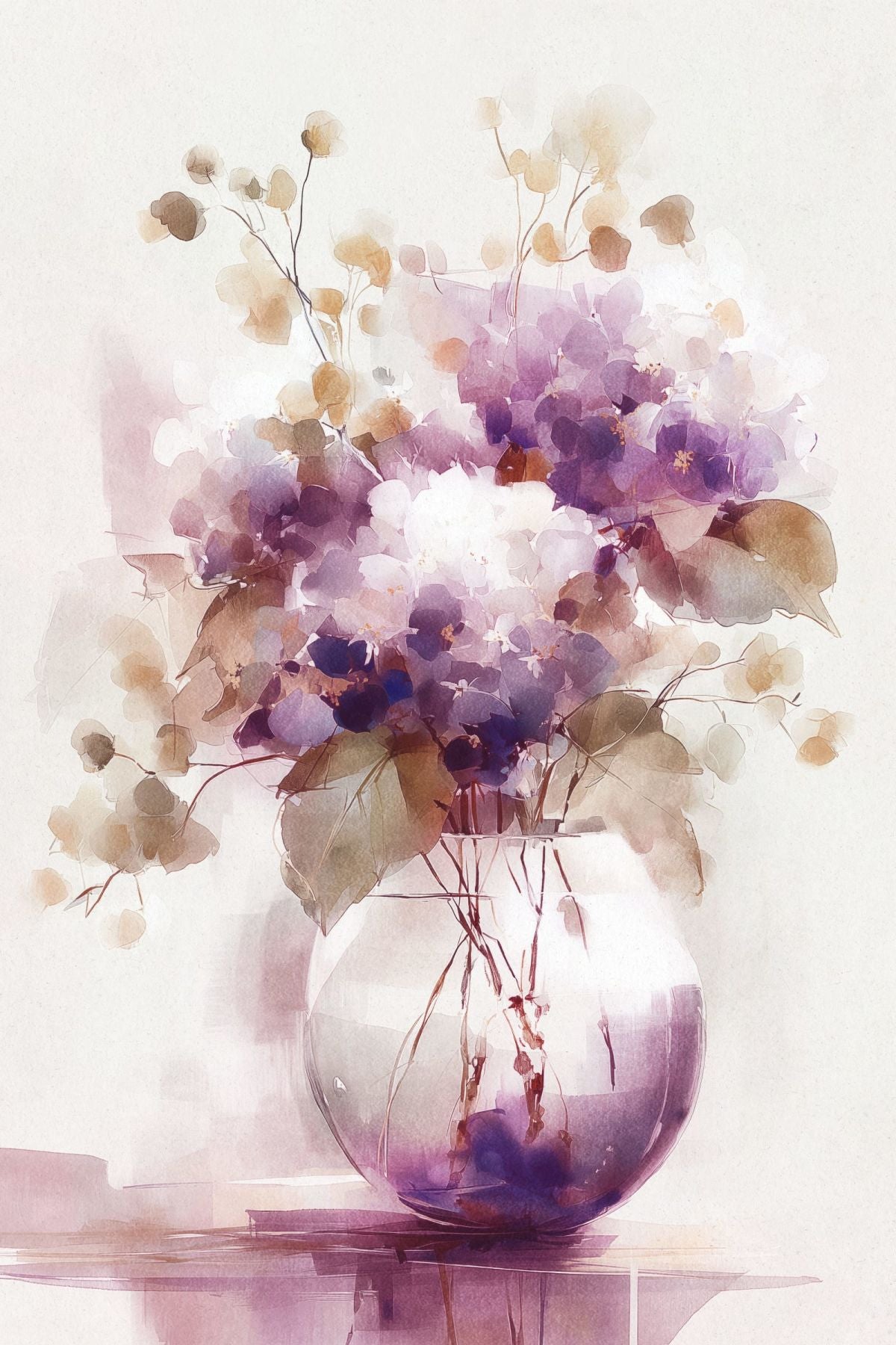 Purple Blooms in Glass Vase