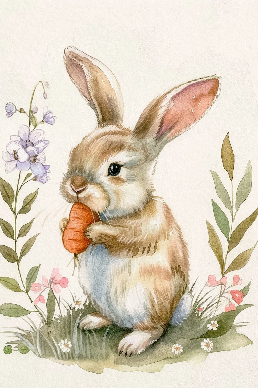 Bunny with Carrot Watercolor Art
