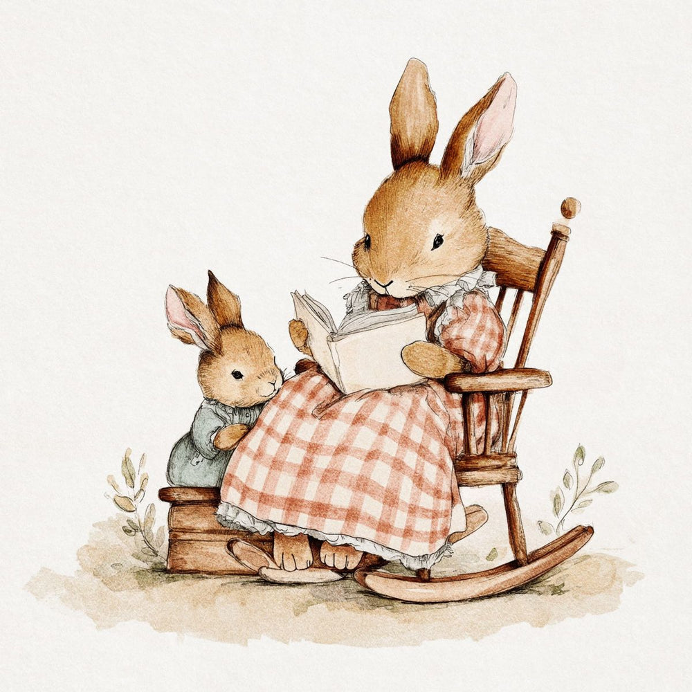 Mama Bunny Reading to Baby Watercolor