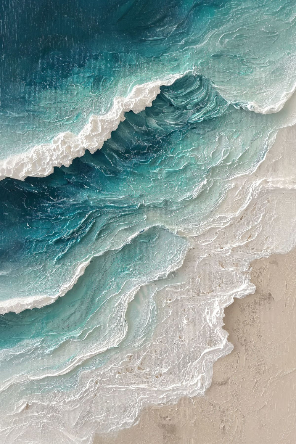 Aerial Turquoise Waves and Sandy Shore Painting