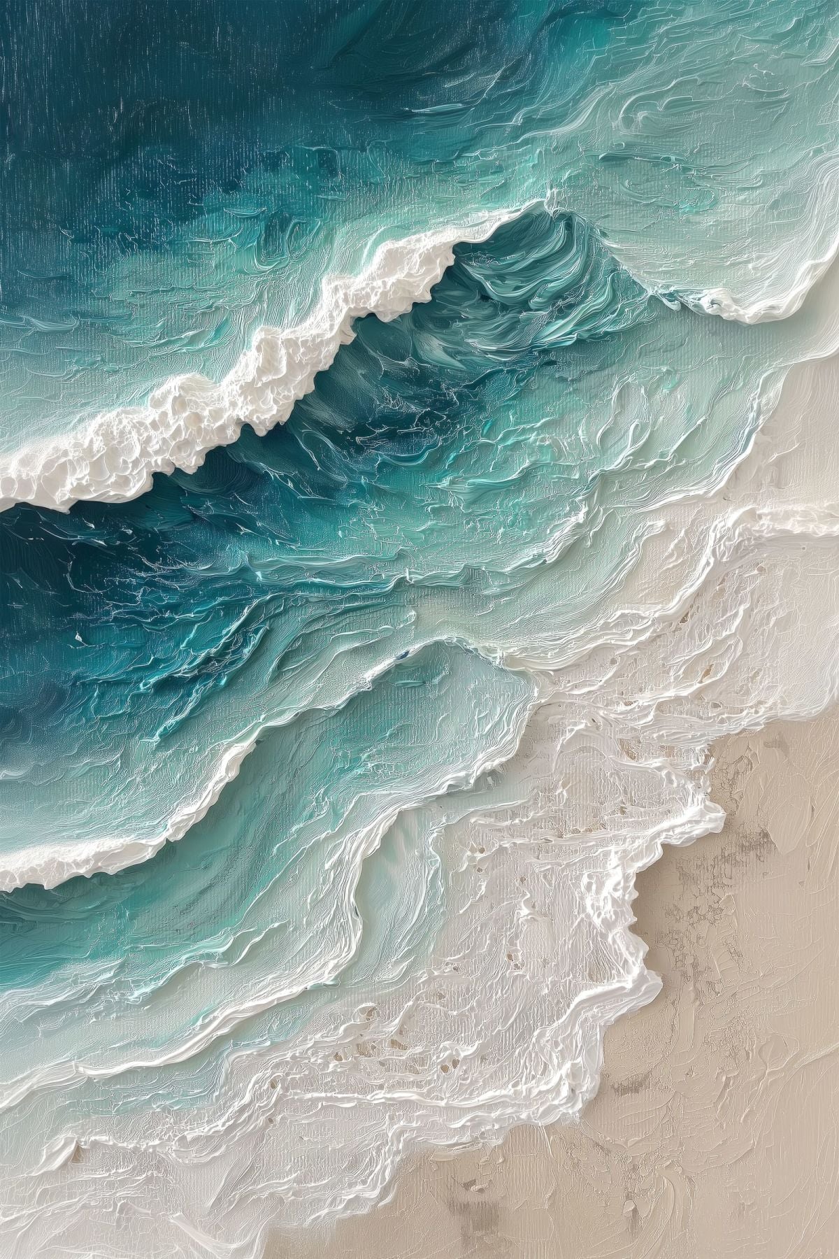 Aerial Turquoise Waves and Sandy Shore Painting