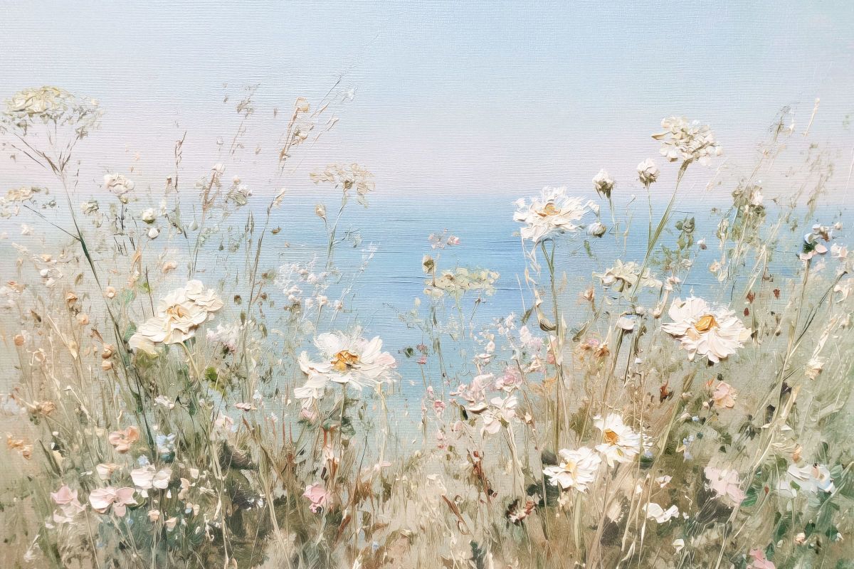 Soft Wildflower Meadow Overlooking the Sea