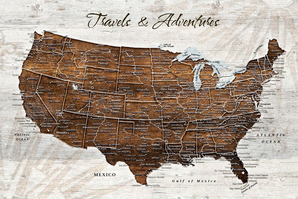 Travels And Adventures I Push Pin USA Map