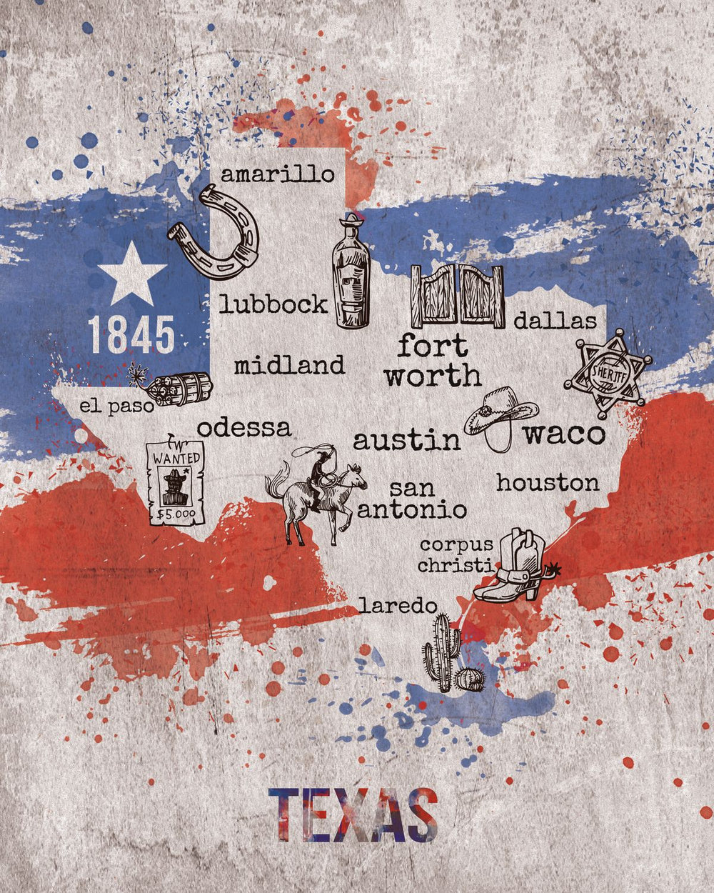 Iconic Texas State Map