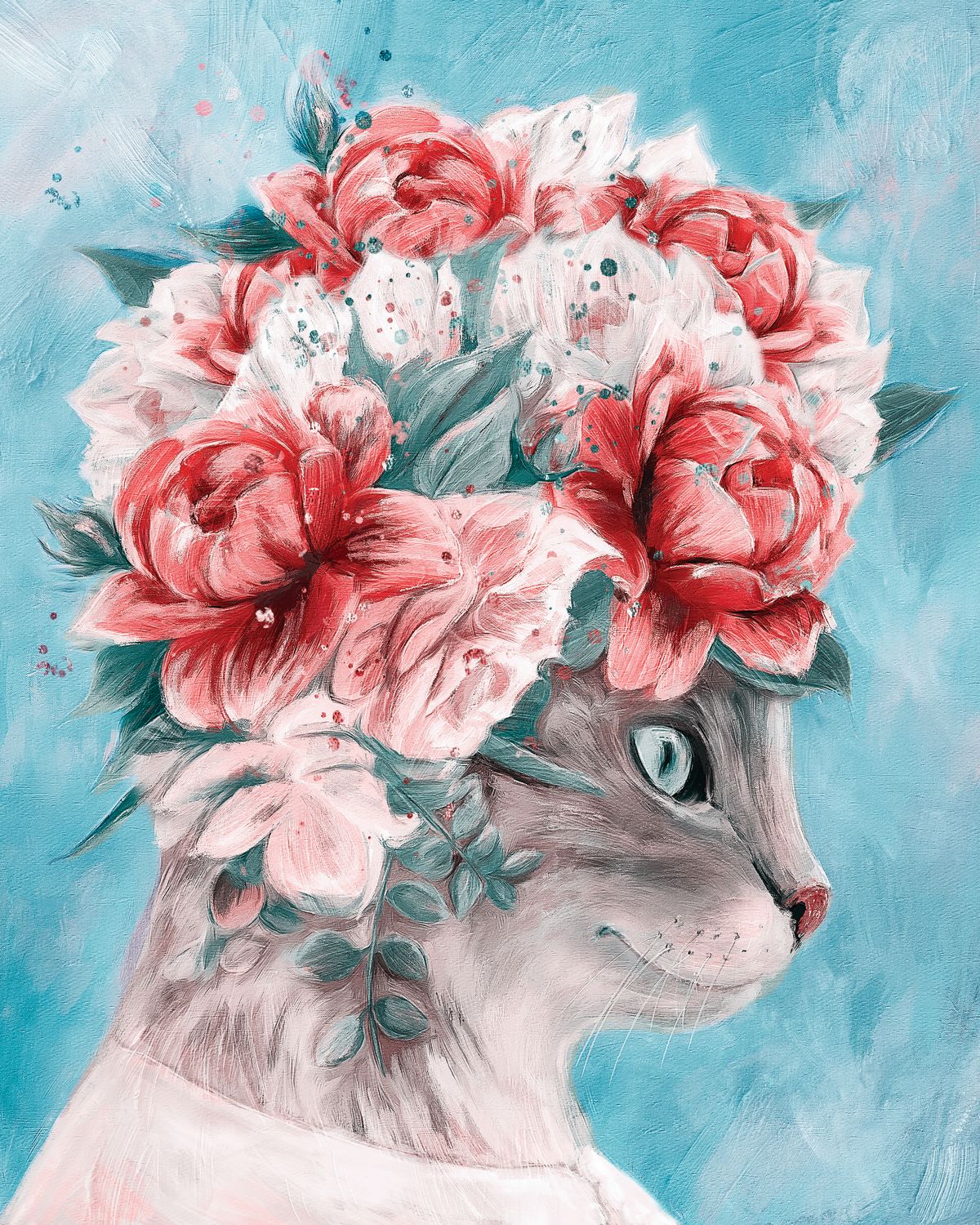 Vintage Floral Cat Portrait