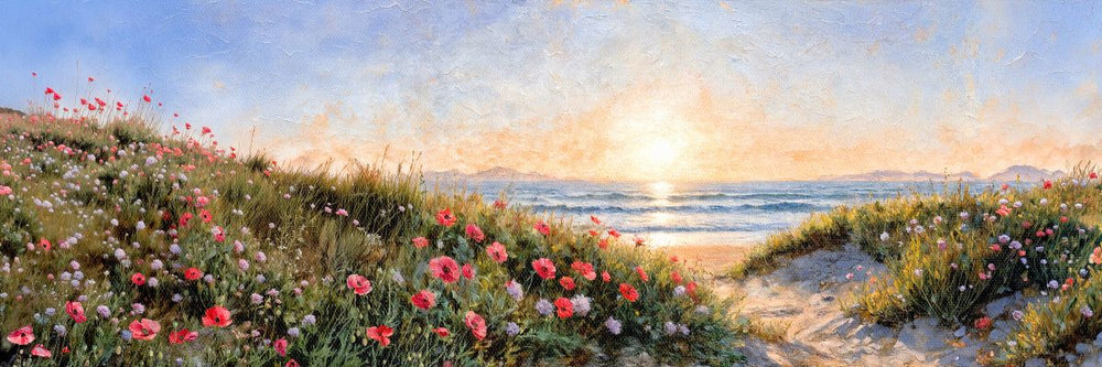 Poppy Field at Sunset Beach Panorama