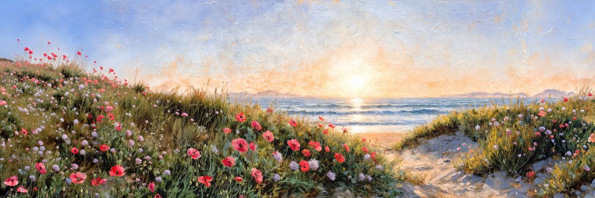 Poppy Field at Sunset Beach Panorama