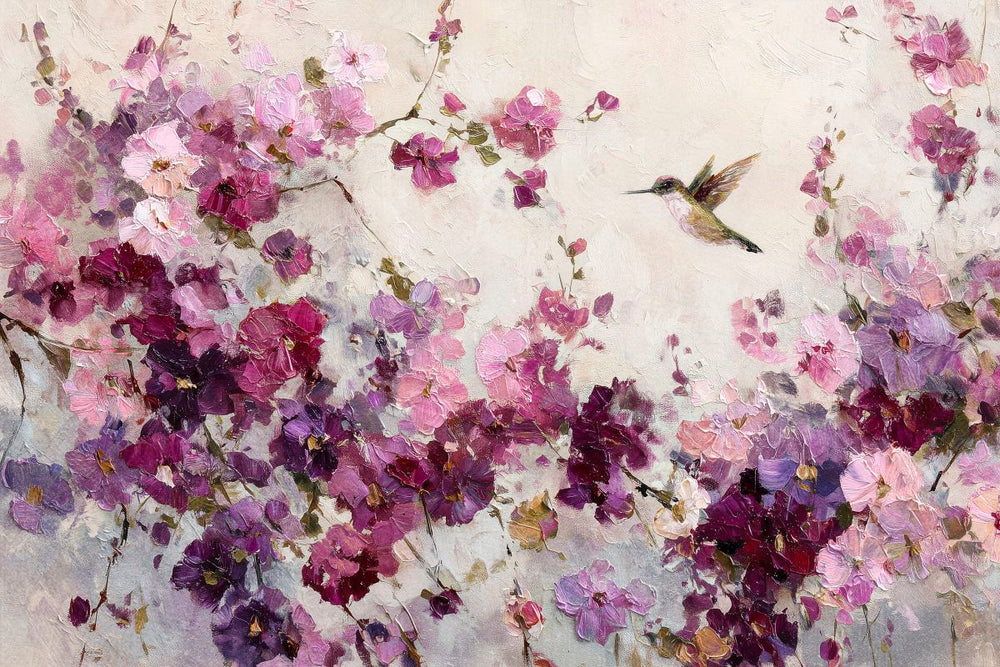 Hummingbird Among Purple Flowers