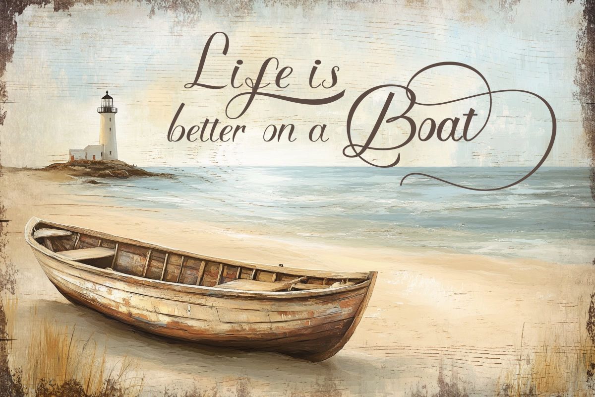 Life Is Better On A Boat Typography Sign Wall Art